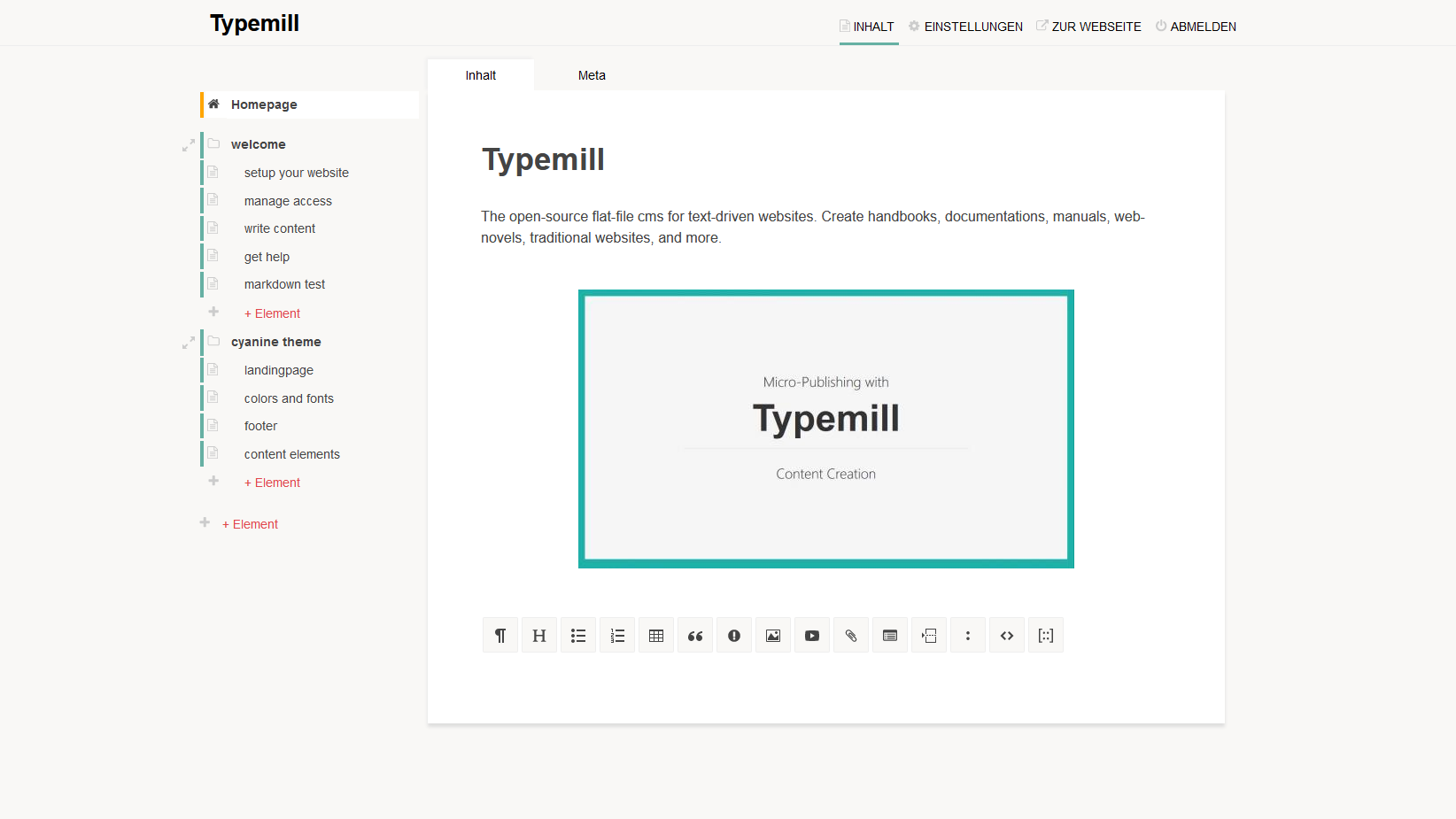 Typemill CMS Backend